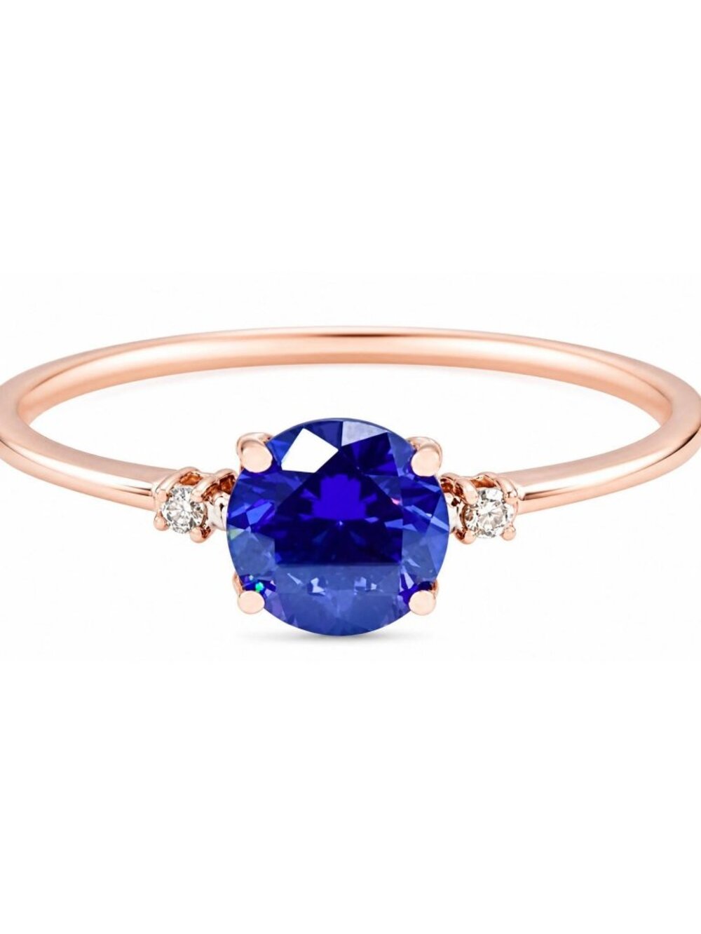 Created 0.95 Cts Tanzanite & Genuine Diamond Ring 10k SOLID Rose Gold